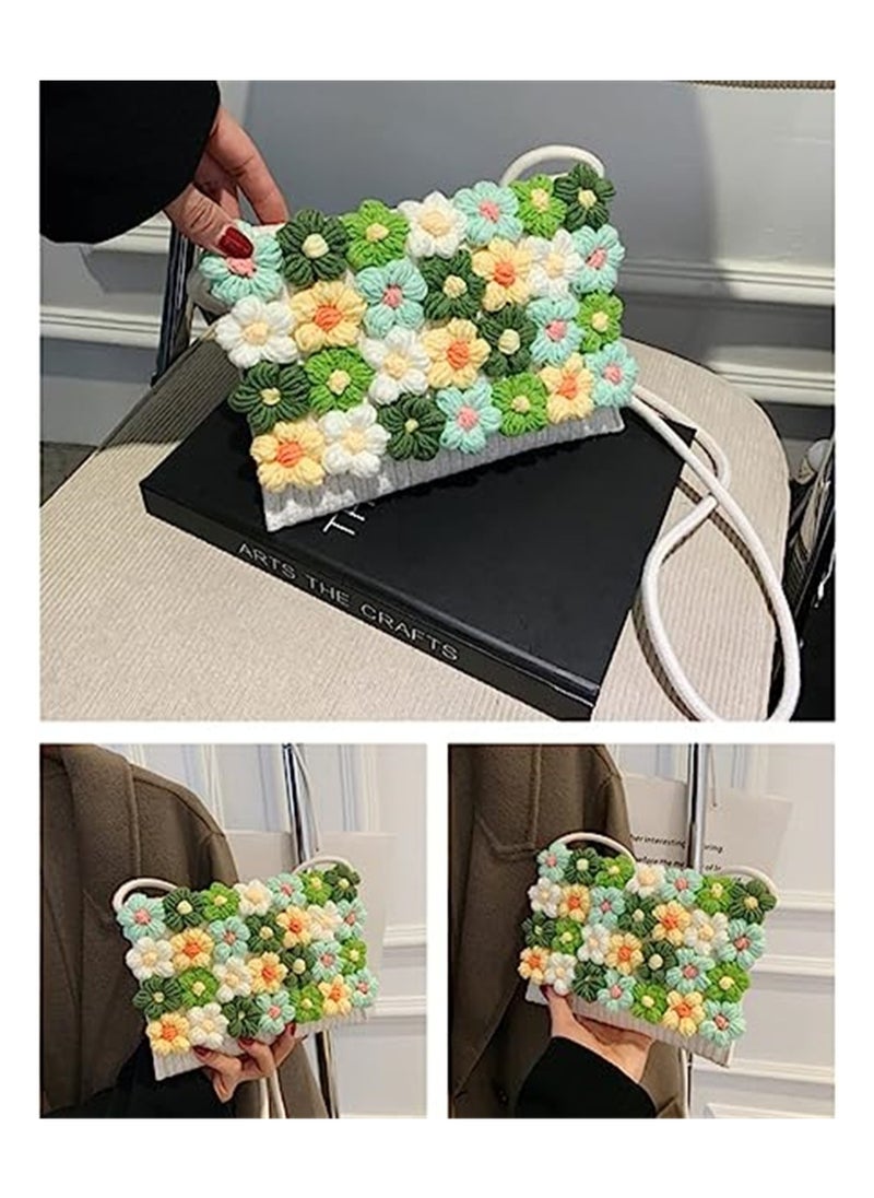 Loquat Cute Handwoven Summer Beach Crossbody Bag for Women Handmade Cotton Purse with Knitted Flowers  - Image 2