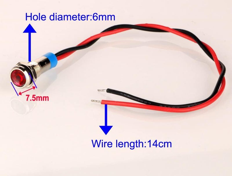 Gebildet 10pcs 6mm 1/4" LED Metal Indicator Light AC/DC 12-24V Waterproof Signal Lamp Pilot Dash Directional with Wire(Red) - Image 2