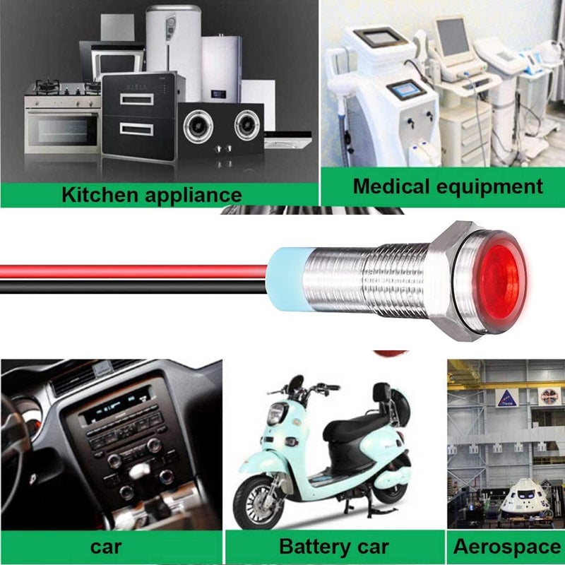 Gebildet 10pcs 6mm 1/4" LED Metal Indicator Light AC/DC 12-24V Waterproof Signal Lamp Pilot Dash Directional with Wire(Red) - Image 4