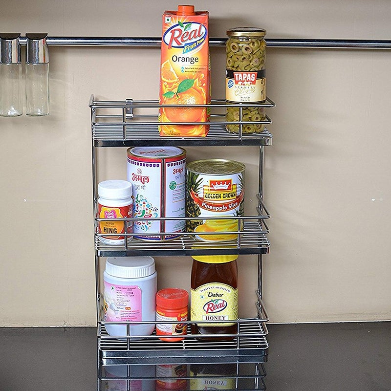 Kavid Triple Layer Stainless Steel Multipurpose Storage RackShelf Kitchen Rack 3 Layer Wall Mount Rack - Image 2