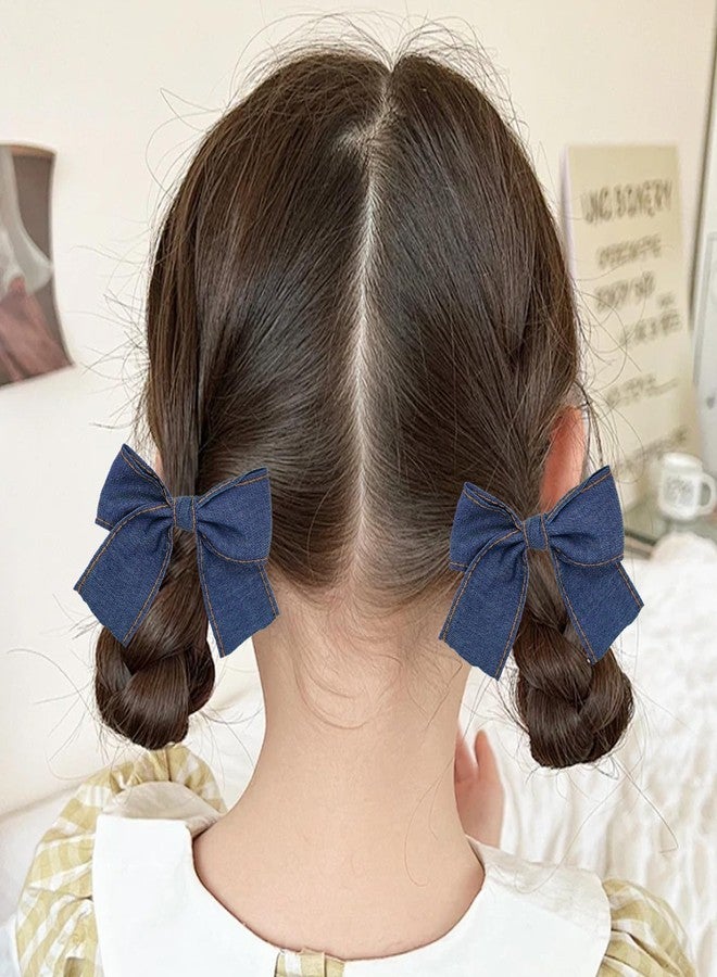 KGCGJVB 2Pcs Denim Hair Bow Cowgirl Bows for Girls Accessories Women Decor Western Style Clips Blue Hairpin Barrettes for Thick Thin, Curly, or Straight Hair Styling - Image 3