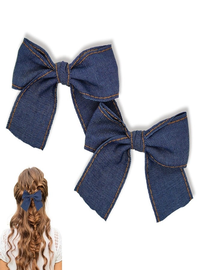 KGCGJVB 2Pcs Denim Hair Bow Cowgirl Bows for Girls Accessories Women Decor Western Style Clips Blue Hairpin Barrettes for Thick Thin, Curly, or Straight Hair Styling - Image 1