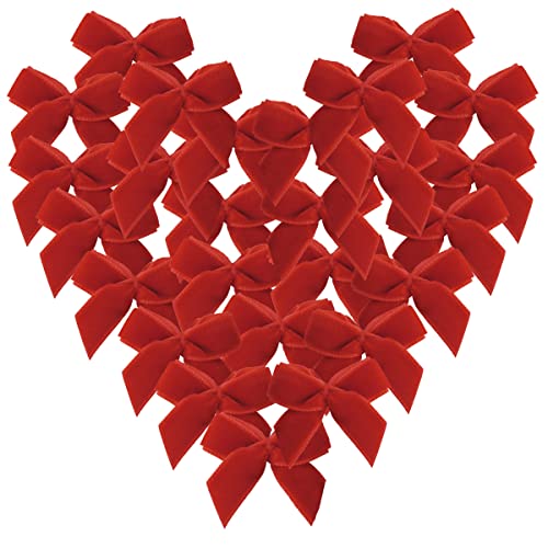 Micomon 50pcs 1.2-Inch Red Velvet Mini Ribbon Bows for Crafts, Wedding, Gift, Sewing, Scrapbooking, Hair Bows, Belts - Classic Style, Christmas, Holiday Occasion - Red Hearts - Image 1