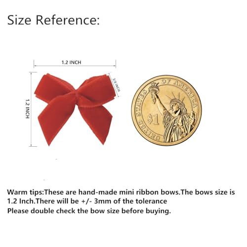 Micomon 50pcs 1.2-Inch Red Velvet Mini Ribbon Bows for Crafts, Wedding, Gift, Sewing, Scrapbooking, Hair Bows, Belts - Classic Style, Christmas, Holiday Occasion - Red Hearts - Image 3