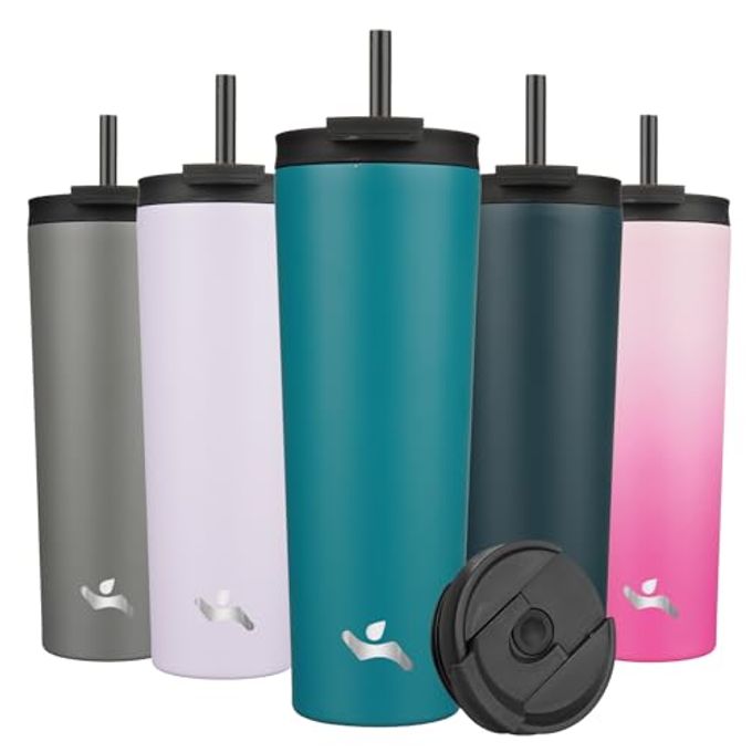Konokyo 30 OZ Insulated Tumbler with Lid and 2 Straws Stainless Steel Water Bottle Vacuum Travel Mug Coffee Cup,Blue