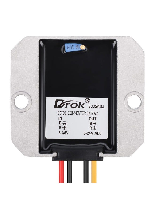 DROK Adjustable Voltage Regulator, IP68 Waterproof DC to DC Buck Converter 8-35V to 3-24V 5A, Aluminum Protective Case Step Down Converter 5V 12V Power Supply - Image 2