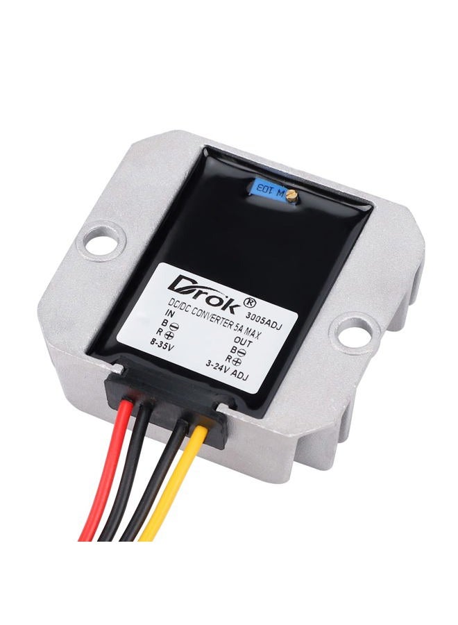 DROK Adjustable Voltage Regulator, IP68 Waterproof DC to DC Buck Converter 8-35V to 3-24V 5A, Aluminum Protective Case Step Down Converter 5V 12V Power Supply - Image 5