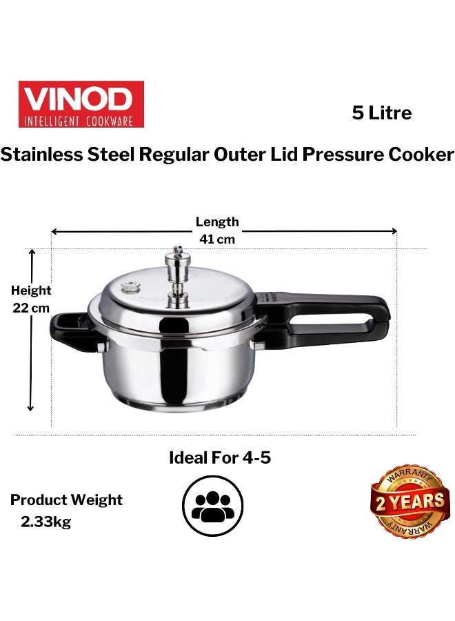 VINOD وعاء ضغط من الفولاذ المقاوم للصدأ 18/8 بغطاء خارجي سعة 5 لترات - Image 5