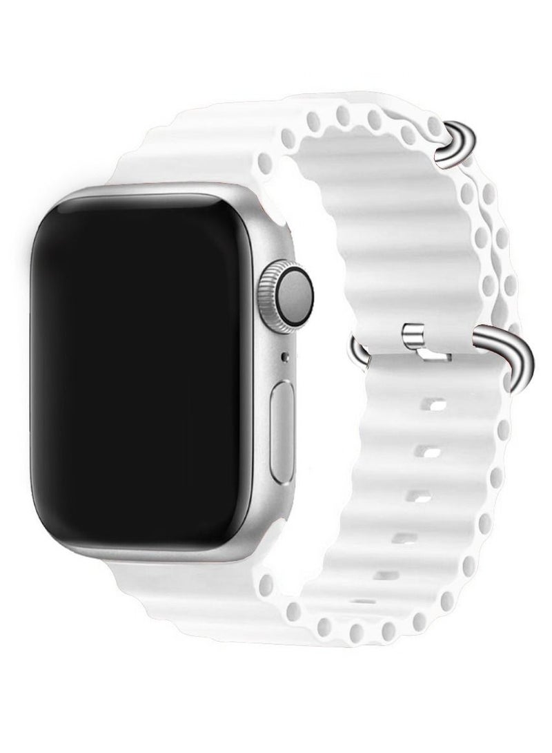 IAF Apple Watch Ocean Band 49mm 45mm 44mm 42mm Soft Silicone Loop Strap for iWatch Series Ultra/8/7/SE/6/5/4/3/2/1 White - Image 1