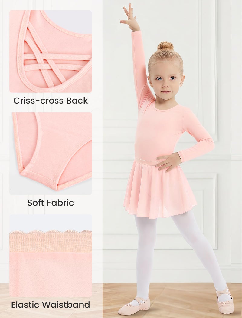 Gogokids 2PCS Long Sleeve Dance Leotards with Removable Skirt, Toddler Dance Dress for Ballet Class & Performance 8-9 Years - Image 5