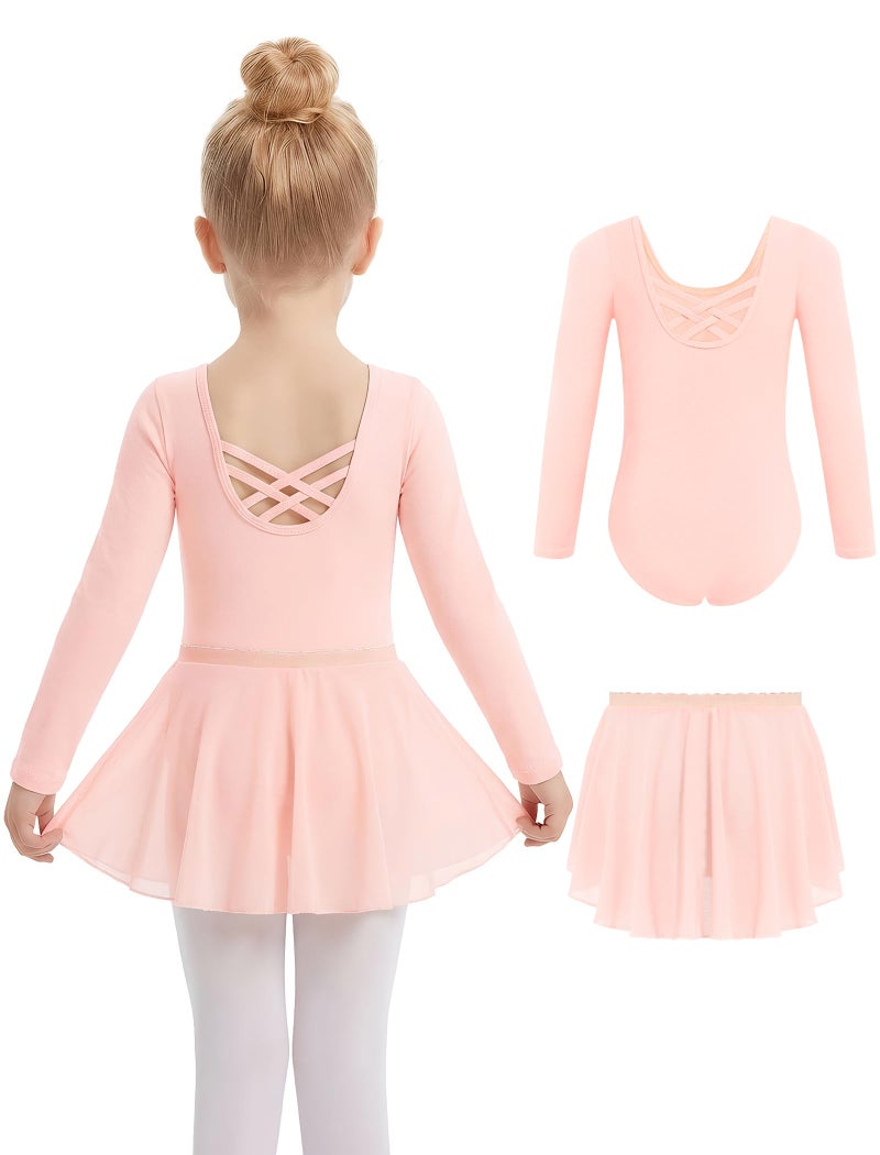 Gogokids 2PCS Long Sleeve Dance Leotards with Removable Skirt, Toddler Dance Dress for Ballet Class & Performance 8-9 Years - Image 1