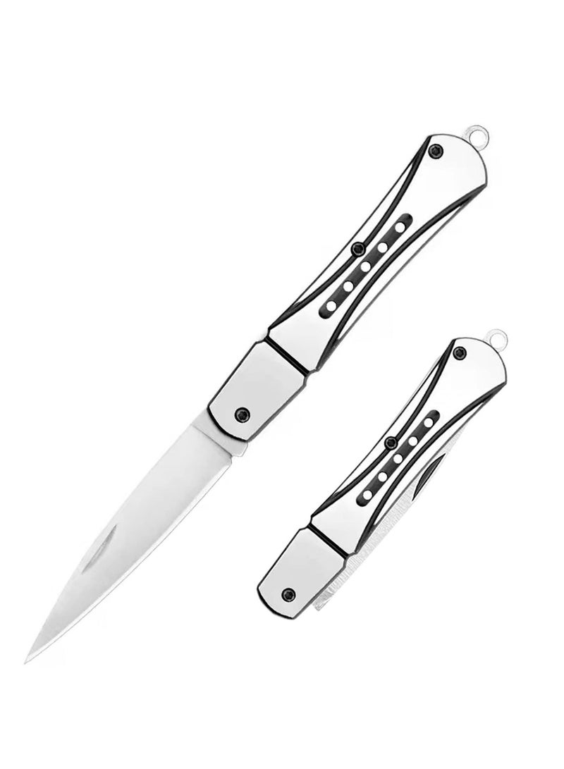Barakah Compact EDC Folding Pocket Knife Set, 2PCS Stainless Steel Keychain Knives for Everyday Carry, Camping and Fruit Cutting, 2.6" Blade, Silver - Image 1