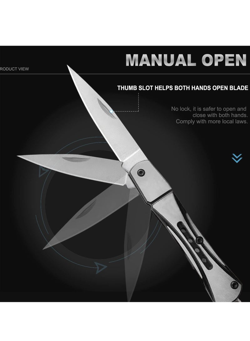 Barakah Compact EDC Folding Pocket Knife Set, 2PCS Stainless Steel Keychain Knives for Everyday Carry, Camping and Fruit Cutting, 2.6" Blade, Silver - Image 2