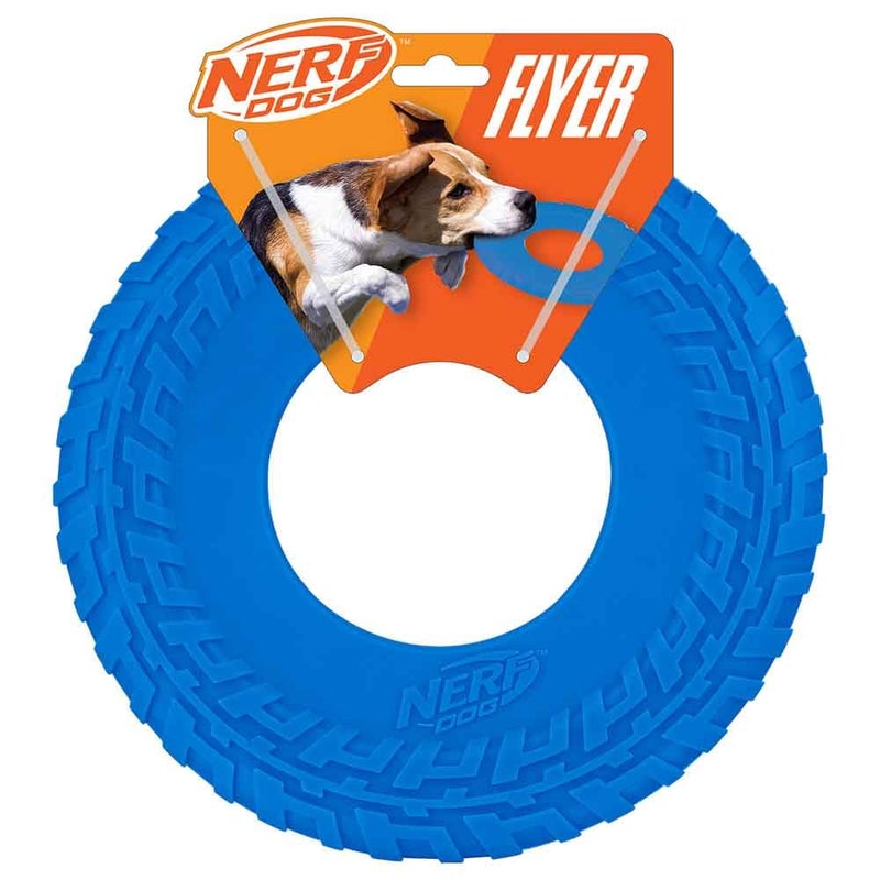 Nerf Dog Tire Flyer Outdoor Dog Toy 10 Inch Flying Disc Dog Fetch Toy Rubber Dog Toy for Medium Dogs and Large Dogs Blue - Image 2