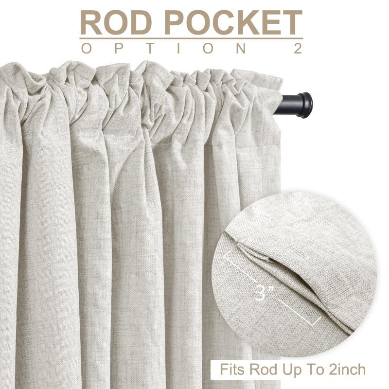 100% Blackout Shield Linen Blackout Curtains for Bedroom 72 Inches Long, Back Tab/Rod Pocket Living Room Drapes, Thermal Insulated Blackout Curtains 2 Panels Set, 50" W x 72" L, Beige - Image 4