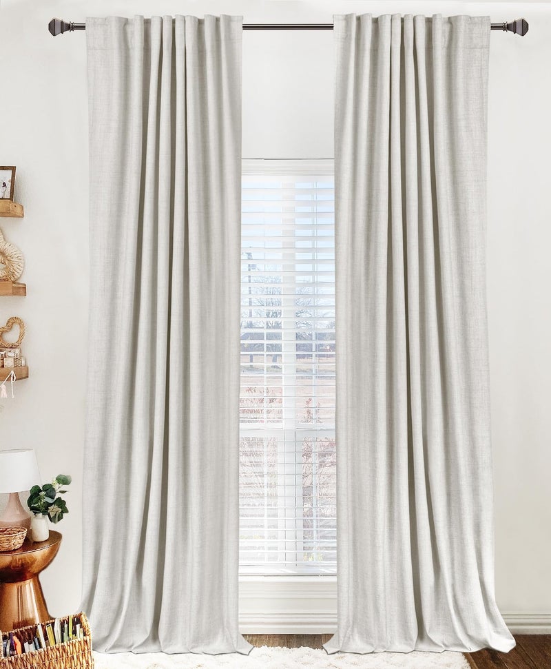 100% Blackout Shield Linen Blackout Curtains for Bedroom 72 Inches Long, Back Tab/Rod Pocket Living Room Drapes, Thermal Insulated Blackout Curtains 2 Panels Set, 50" W x 72" L, Beige - Image 1