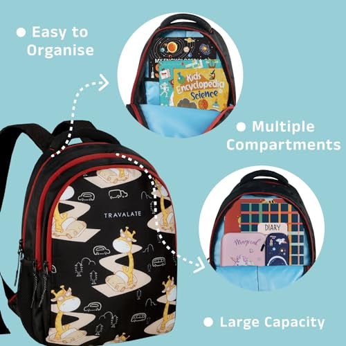 TRAVALATE 25L Stylish &Trendy Printed School Bag For Kid's | Backpack For Class 1 To 5 School Going Boy's & Girls, Giraffe - Image 3