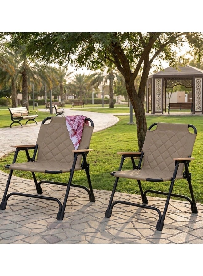SMART HOME Folding Camping Chair Set - 2 Portable Camping Chairs - Outdoor Folding Chairs with Wooden Armrests - Ground Seating Chairs - Camping and Hiking Chairs - Beach and Garden Chairs - Lightweight Camping Chairs - Folding Chairs with Carrying Handle - Camping, Travel, and Picnic Chairs - Image 1