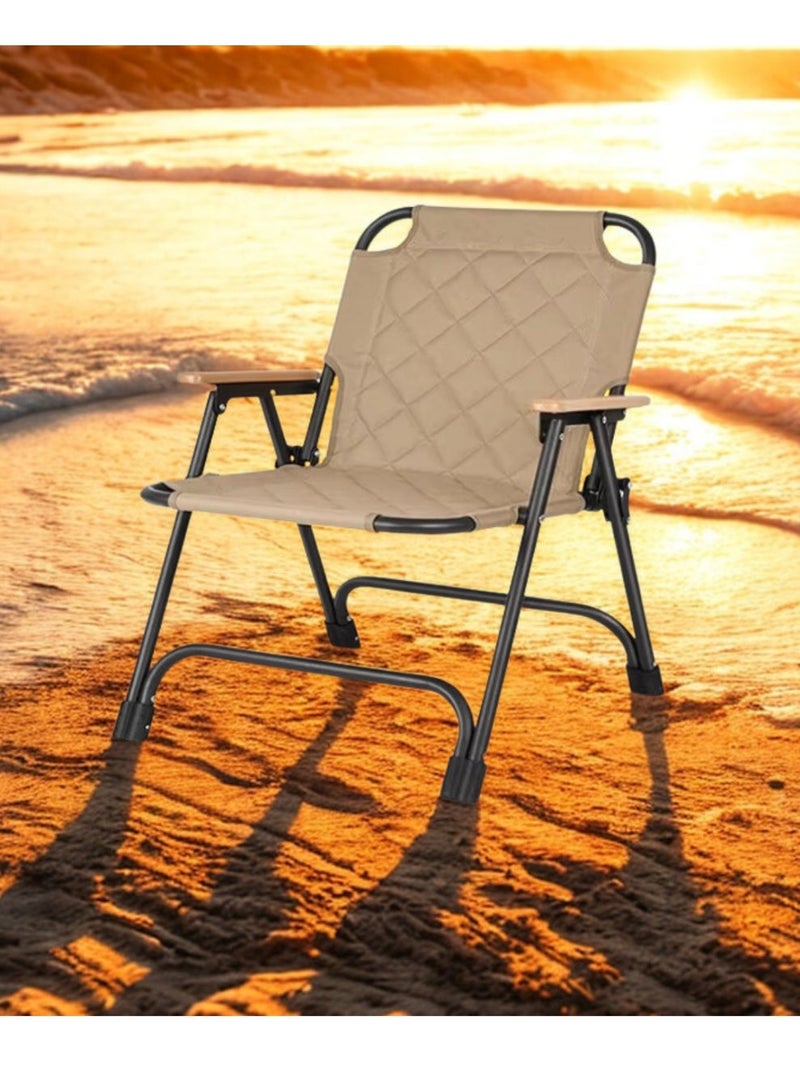SMART HOME Folding Camping Chair Set - 2 Portable Camping Chairs - Outdoor Folding Chairs with Wooden Armrests - Ground Seating Chairs - Camping and Hiking Chairs - Beach and Garden Chairs - Lightweight Camping Chairs - Folding Chairs with Carrying Handle - Camping, Travel, and Picnic Chairs - Image 3