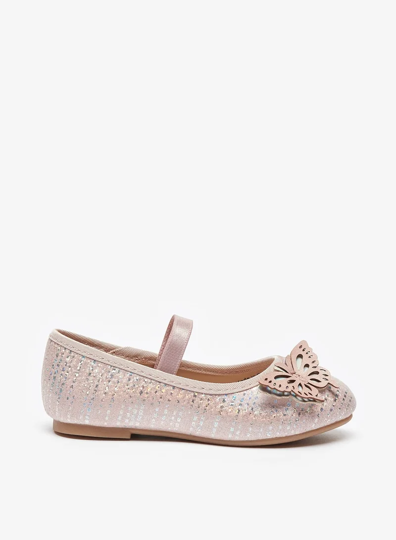 Flora Bella By Shoexpress Girls Embellished Butterfly Ballerina Shoes with Elasticated Strap