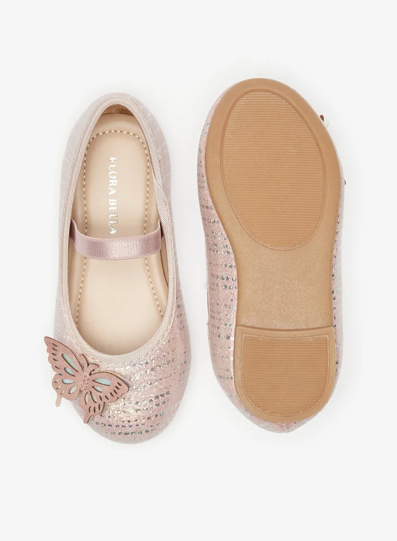 Flora Bella By Shoexpress Girls Embellished Butterfly Ballerina Shoes with Elasticated Strap