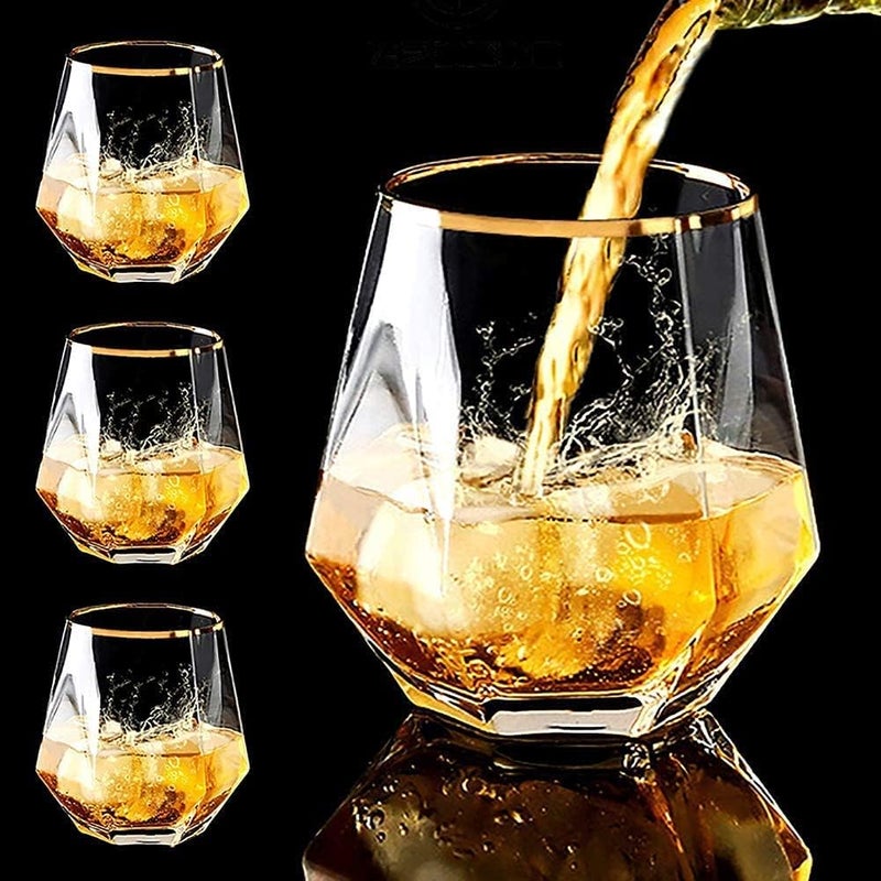 Jet Roy Diamond Whiskey Glasses Set of 6 LeadFree Crystal Clear Whisky GlassLuxury Whiskey Glass with Gold Rim Perfect for Whiskey Scotch and Bar Old Fashioned Cocktails Golden Rim 6 18 - Image 2