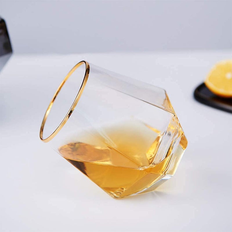 Jet Roy Diamond Whiskey Glasses Set of 6 LeadFree Crystal Clear Whisky GlassLuxury Whiskey Glass with Gold Rim Perfect for Whiskey Scotch and Bar Old Fashioned Cocktails Golden Rim 6 18 - Image 3