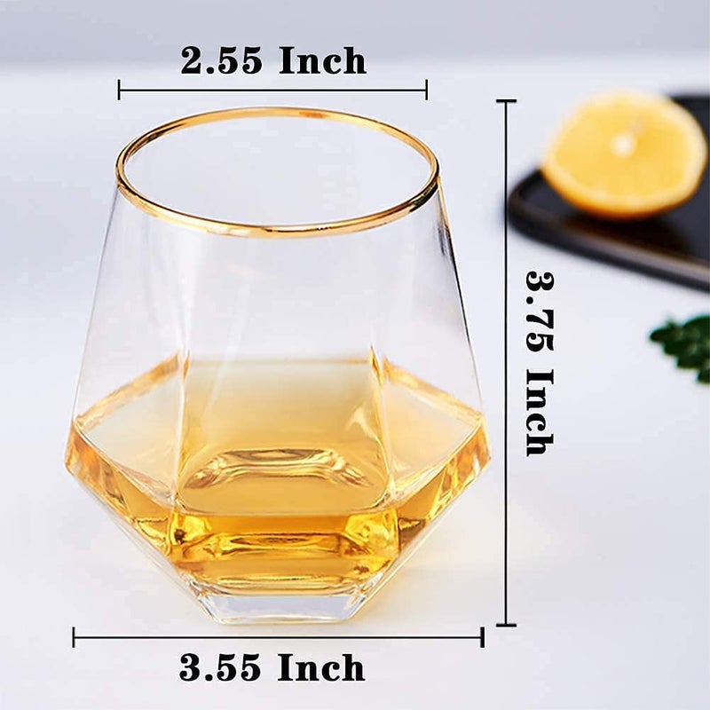 Jet Roy Diamond Whiskey Glasses Set of 6 LeadFree Crystal Clear Whisky GlassLuxury Whiskey Glass with Gold Rim Perfect for Whiskey Scotch and Bar Old Fashioned Cocktails Golden Rim 6 18 - Image 4