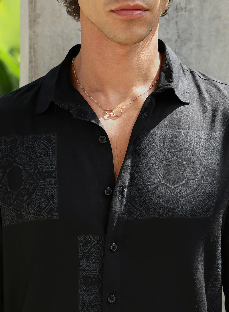 كامبوس سوترا Men's Obsidian Black Kaleidoscope Imprint Shirt
