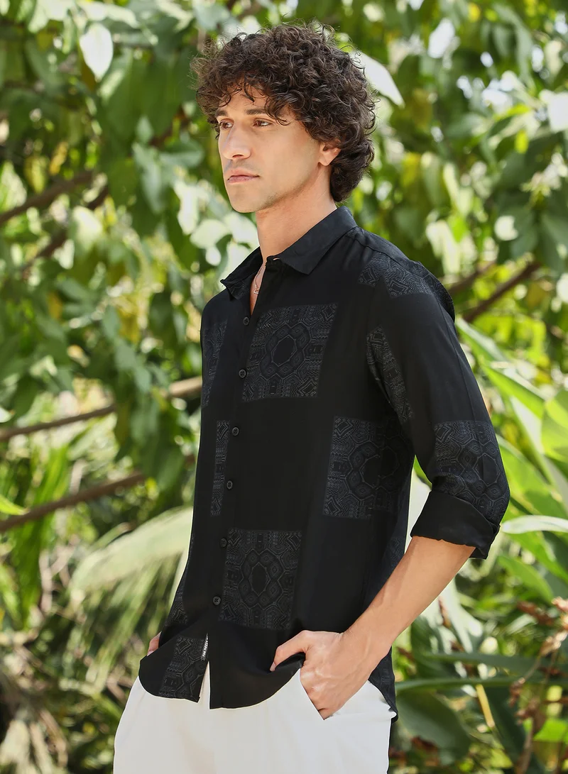 كامبوس سوترا Men's Obsidian Black Kaleidoscope Imprint Shirt