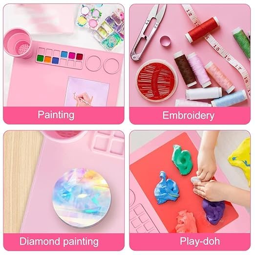 Botash Silicone Art Mat with Cleaning Cup Multipurpose Silicone Craft Sheet for Painting Clay Resin Casting Flexible Mat and Children Art Handmade Make Mold and Diy Creations 43*38cm(1pcs/multicolour) - Image 4