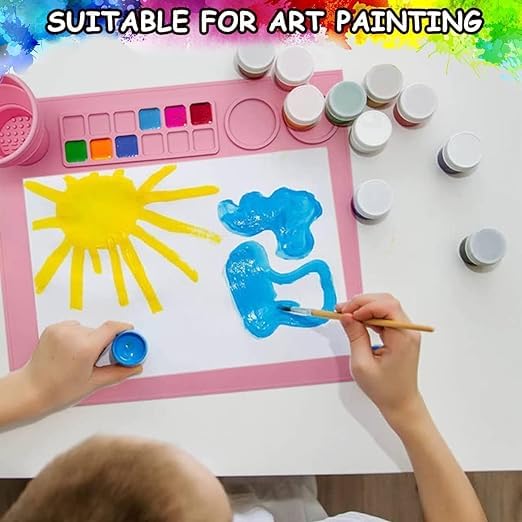 Botash Silicone Art Mat with Cleaning Cup Multipurpose Silicone Craft Sheet for Painting Clay Resin Casting Flexible Mat and Children Art Handmade Make Mold and Diy Creations 43*38cm(1pcs/multicolour) - Image 5