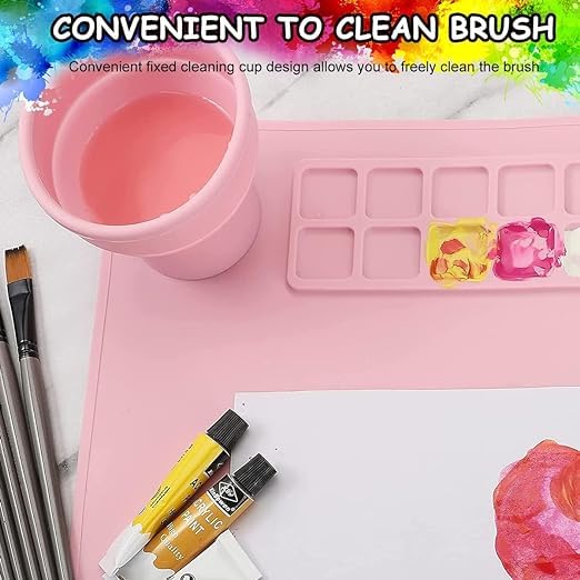 Botash Silicone Art Mat with Cleaning Cup Multipurpose Silicone Craft Sheet for Painting Clay Resin Casting Flexible Mat and Children Art Handmade Make Mold and Diy Creations 43*38cm(1pcs/multicolour) - Image 2