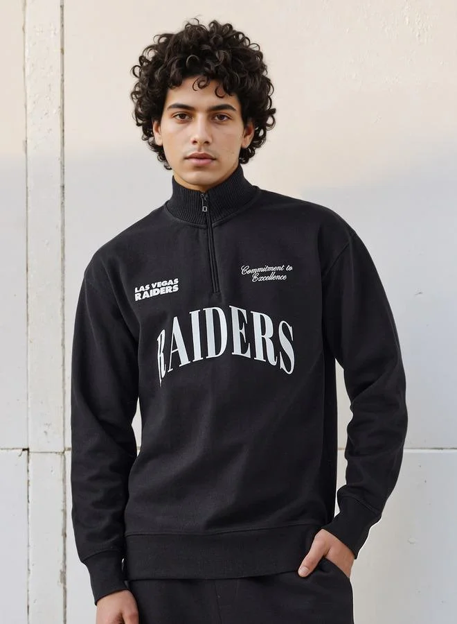 SP Characters Men Regular Fit NFL Raiders Print Cotton Blend Sweatshirt