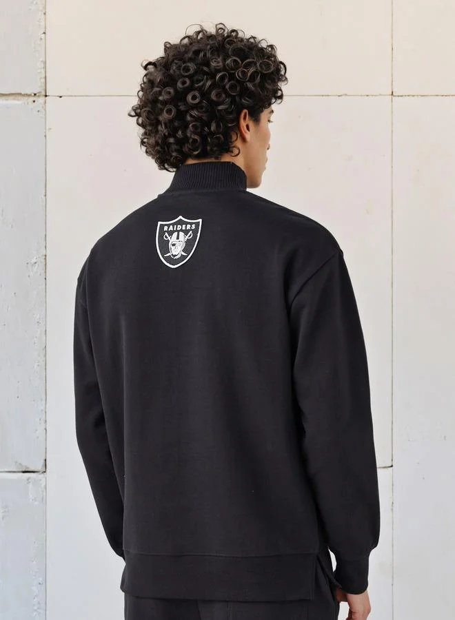 SP Characters Men Regular Fit NFL Raiders Print Cotton Blend Sweatshirt