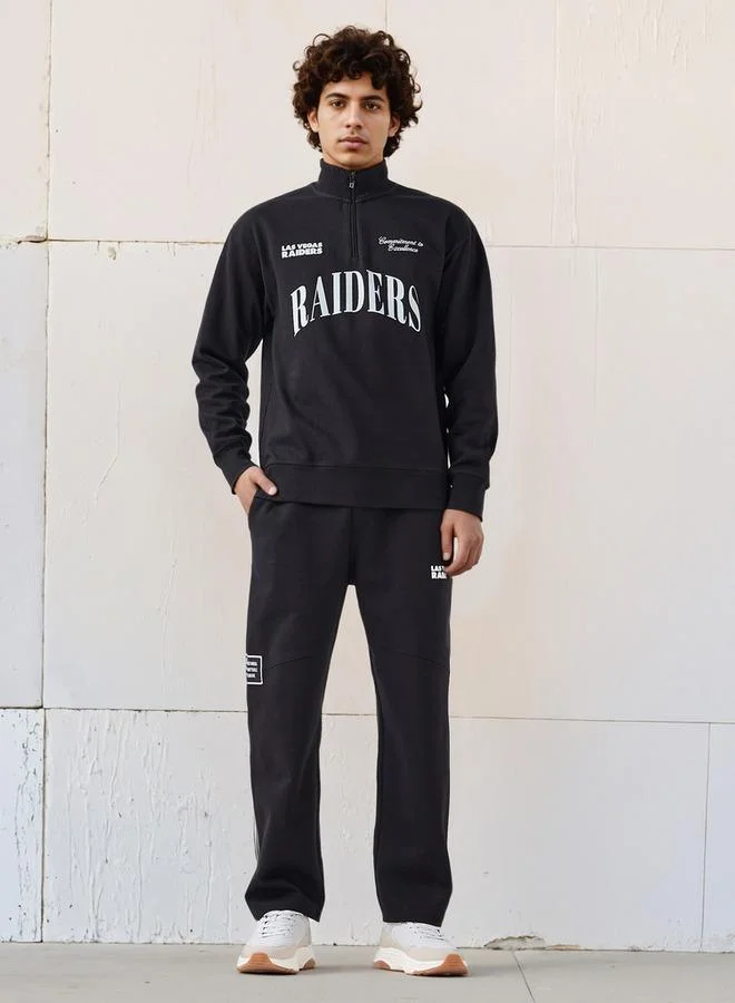SP Characters Men Regular Fit NFL Raiders Print Cotton Blend Sweatshirt