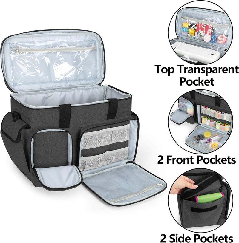 CURMIO Sewing Machine Case, Universal Travel Bag Compatible for Singer, Brother, Janome and most standard sewing machines, Black(Bag Only) - Image 2