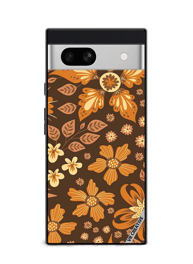 VR CREATIVE Protective Case Cover For Google Pixel 7a Brown Flowers Design Multicolour - Image 1