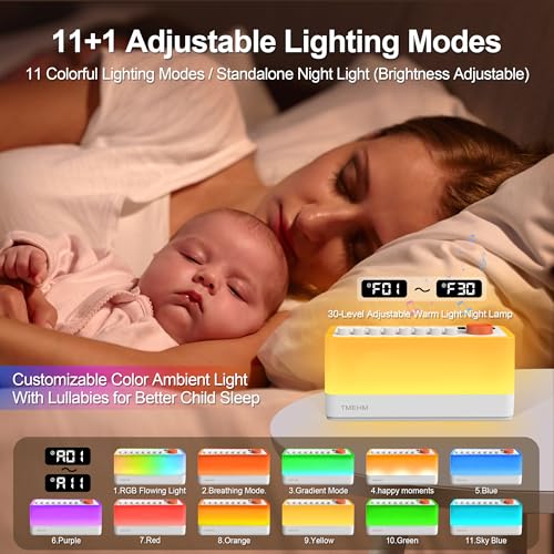 TMEHM White Noise Sleep Sound Machine with 8 Nature Sounds, Portable Bluetooth Speaker, 12 Colors Night Lights, Sleep Timer & Breathing Exercises, for Babies, Kids, and Adults - Image 3