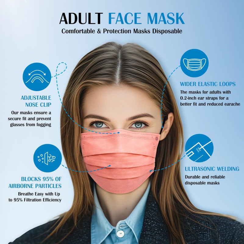 FENFEN Disposable Face Masks for Adults - 100 Pack Individually Wrapped, 4 Ply Protection, Fashion 10 Colors Facemask, Breathable and Comfortable Safety Lightweight Masks Disposable for Women & Men - Image 3