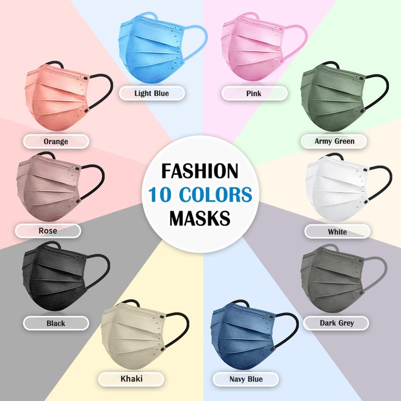 FENFEN Disposable Face Masks for Adults - 100 Pack Individually Wrapped, 4 Ply Protection, Fashion 10 Colors Facemask, Breathable and Comfortable Safety Lightweight Masks Disposable for Women & Men - Image 5