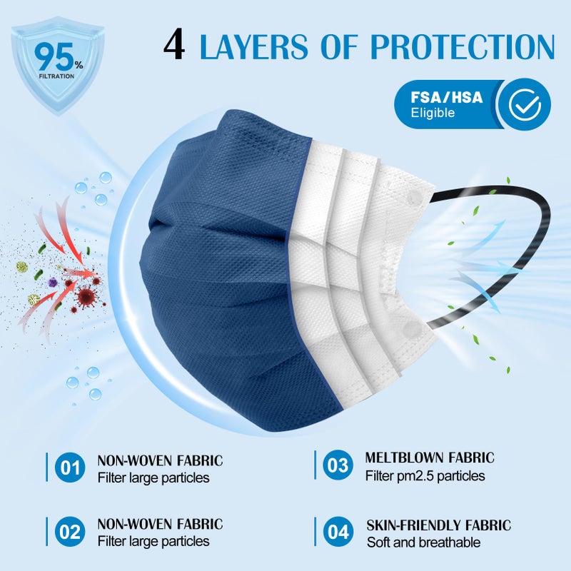 FENFEN Disposable Face Masks for Adults - 100 Pack Individually Wrapped, 4 Ply Protection, Fashion 10 Colors Facemask, Breathable and Comfortable Safety Lightweight Masks Disposable for Women & Men - Image 2