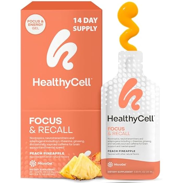 Healthycell Focus & Recall, Daily Liquid Brain Supplement for Focus & Memory - Nootropics Supplement for Concentration & Alertness with L-Theanine, Omega-3 & Taurine - 14 Gel Packs - Image 1