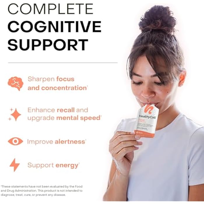 Healthycell Focus & Recall, Daily Liquid Brain Supplement for Focus & Memory - Nootropics Supplement for Concentration & Alertness with L-Theanine, Omega-3 & Taurine - 14 Gel Packs - Image 2