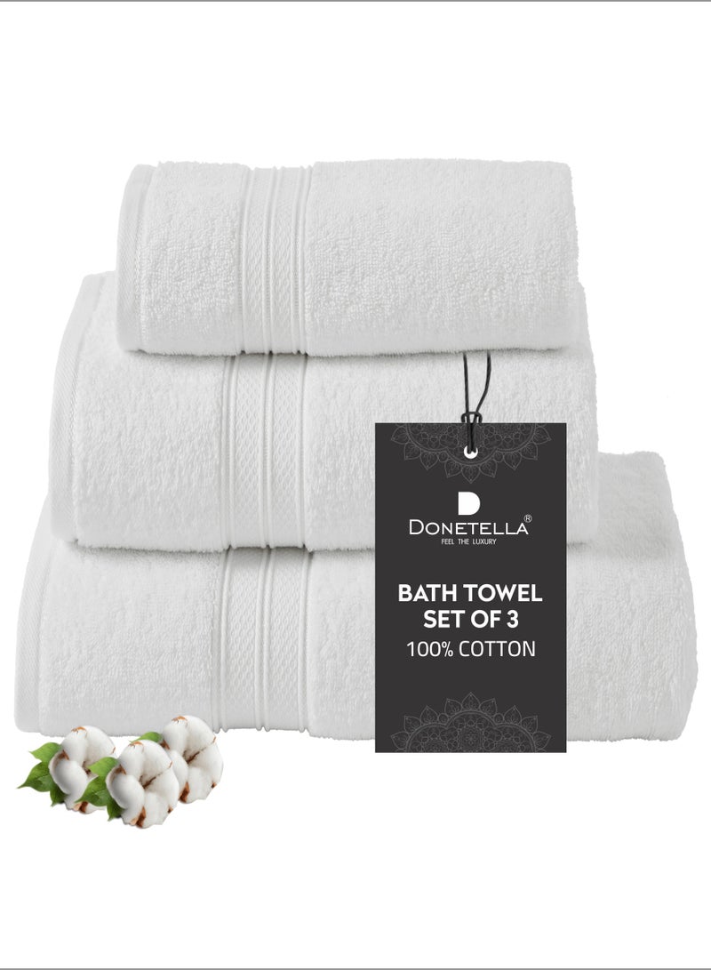 Donetella Premium Towel 3-Pcs Set, 100% Combed Cotton 600 GSM, Highly Absorbent, Quick Dry Towel Set Include 1 Bath Towel, 1 Bath Sheet, 1 Hand Towel, Best Set for Bathroom Gym, Hotel And Spa,White  - Image 1