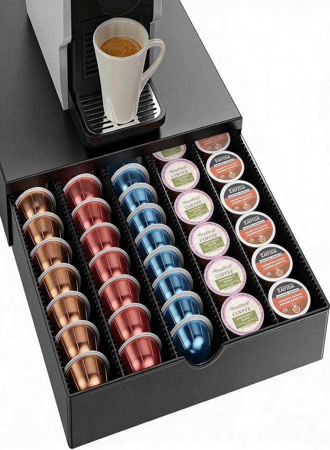 OUTIOE Coffee Pods Drawer Organizer Compatible with Nespresso Vertuo Pods Holds Up to 60 Small or 40 Large (Black) - Image 1