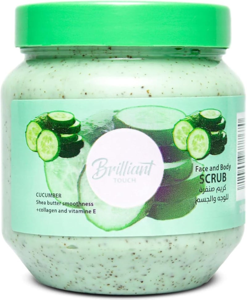 BRILLIANT TOUCH Face &body Scrub 250ml deep exfoliant for clean and glowing skin made with 100% natural exfoliant and CUCUMBER extract