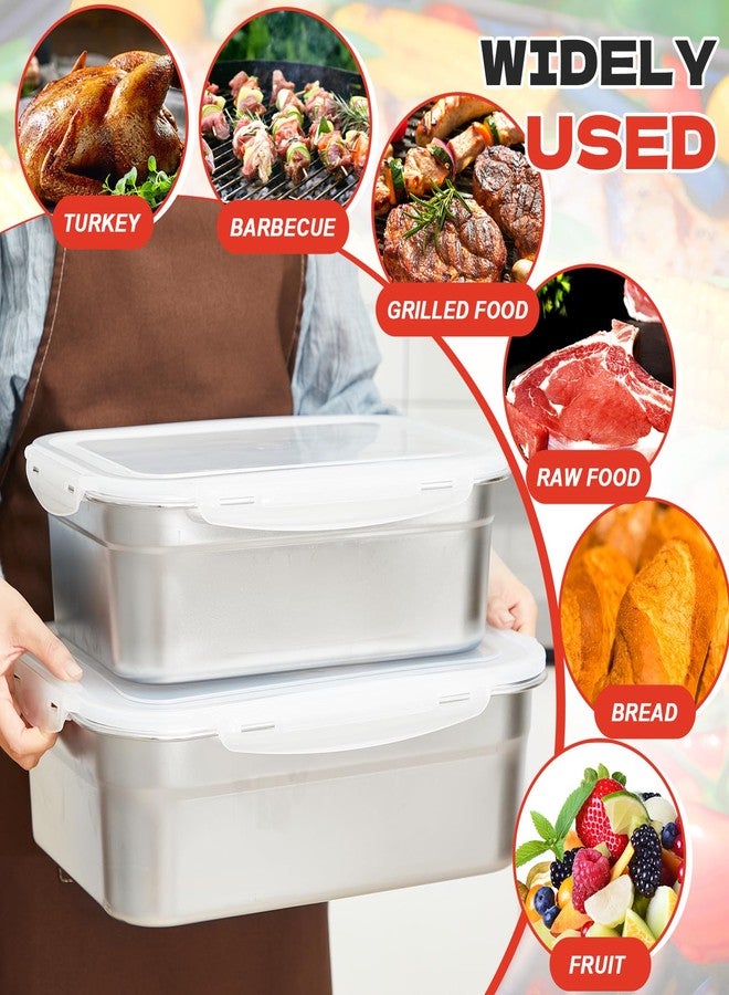 Tiangrid 2pcs Large Stainless Steel Marinating Containers with Lids, Food Storage Containers for Refrigerator, Leak-proof & Stackable for Meal Prep,Turkey, Meat, Bacon(284oz/8.9oz＋203oz/6.3oz) - Image 3