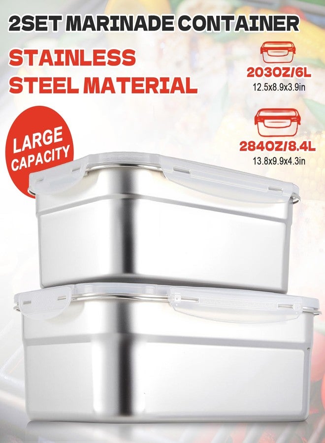 Tiangrid 2pcs Large Stainless Steel Marinating Containers with Lids, Food Storage Containers for Refrigerator, Leak-proof & Stackable for Meal Prep,Turkey, Meat, Bacon(284oz/8.9oz＋203oz/6.3oz) - Image 2