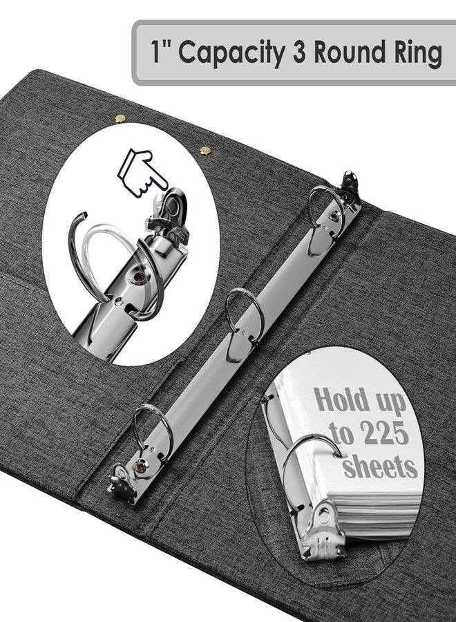 EYROZILL 3 Ring Binder, 1 Inch Linen Binder Organizer for Letter Size (8.5" x 11") with 5 Tab Dividers, File Folder Labels and Low Profile Clipboards, School and Office Supplies- Darkgrey - Image 3
